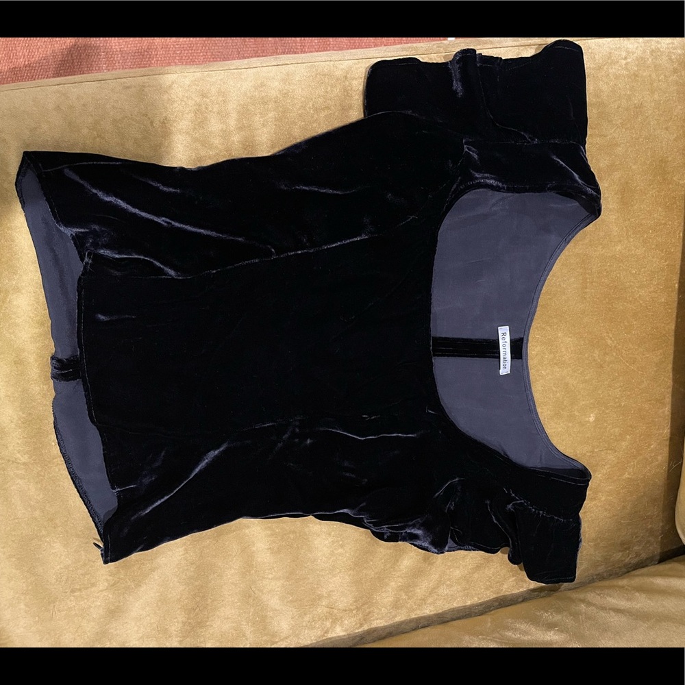 Reformation - rich velvet top with ruffles